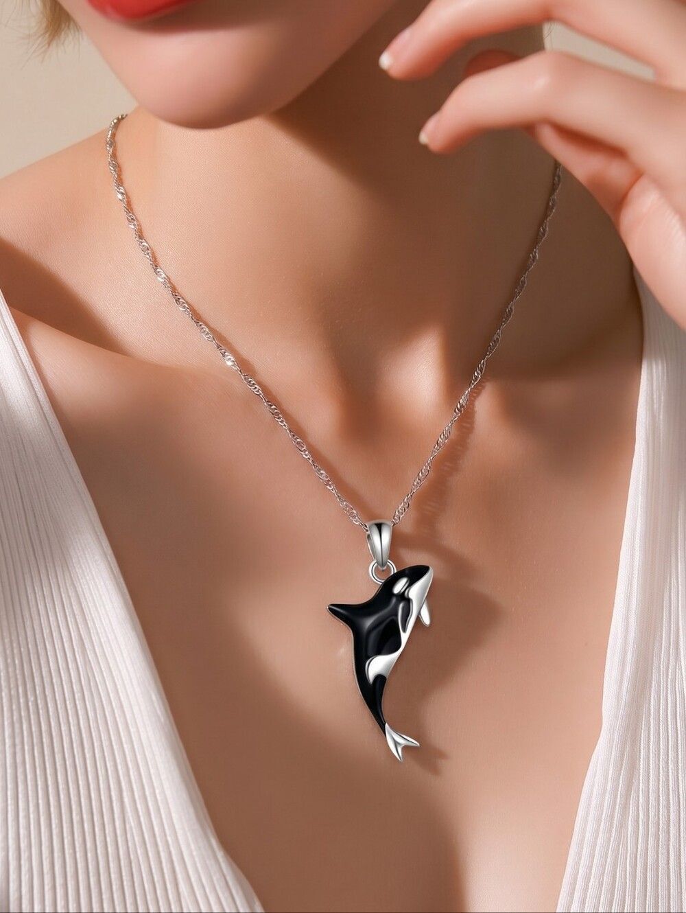 Orca Whale Necklace Shamu Pendant Silver Chain Sea World Marine Animal Alaska